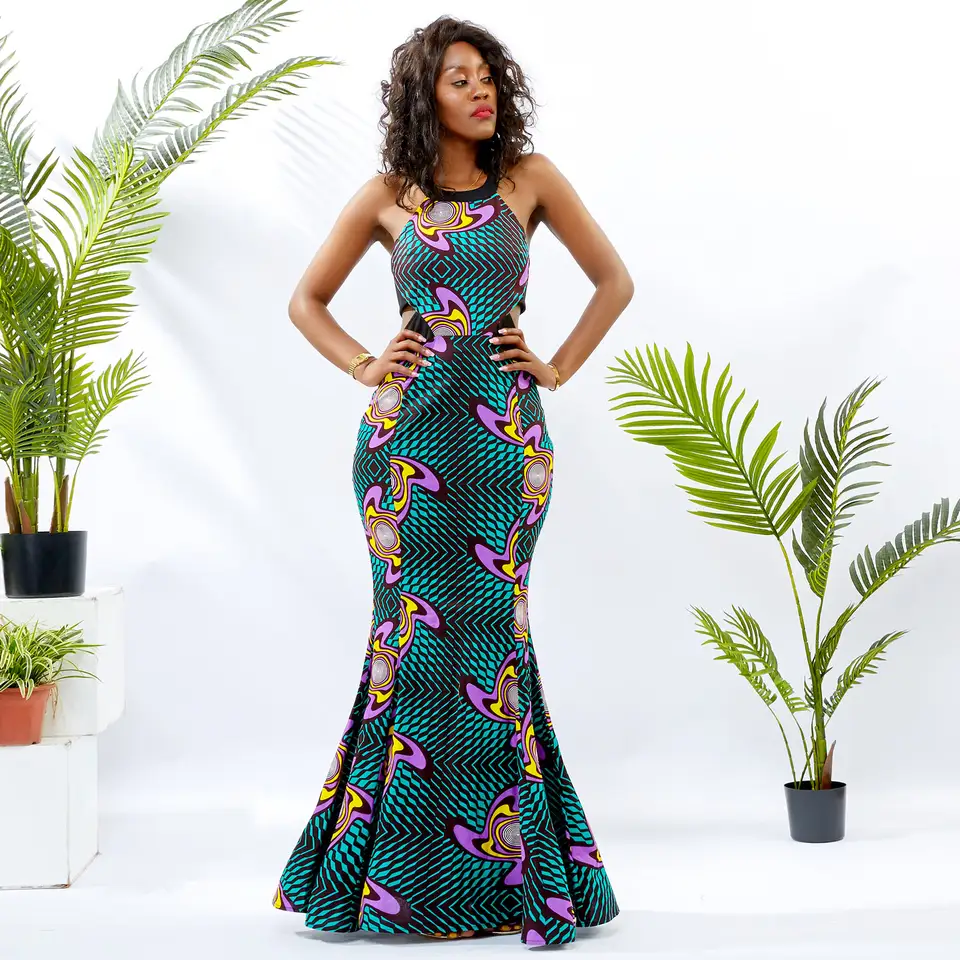 Sleeveless gown african women's dresses ankara print african dress for women clothing