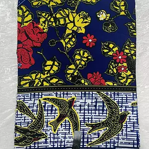 African Ankara Blue & Yellow Multi Birds Style 6 Yards Vip Fabric