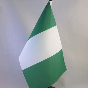 Nigeria Flag 21 X 14 Cm   Nigerian Table Flag 5'' X 8''    Desk  Flag, Black Plastic Stick And Base